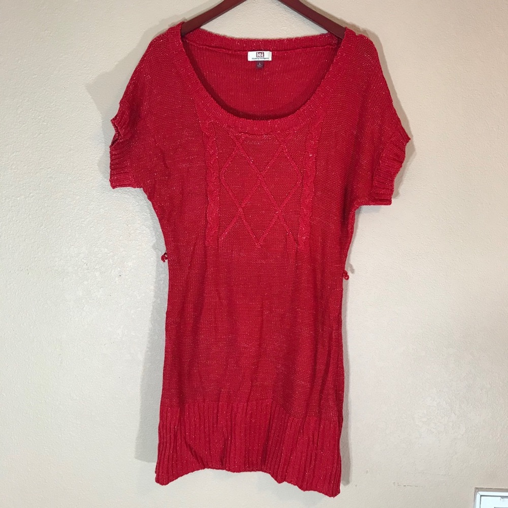 Red with silver sparkle knit sweater scoop dress